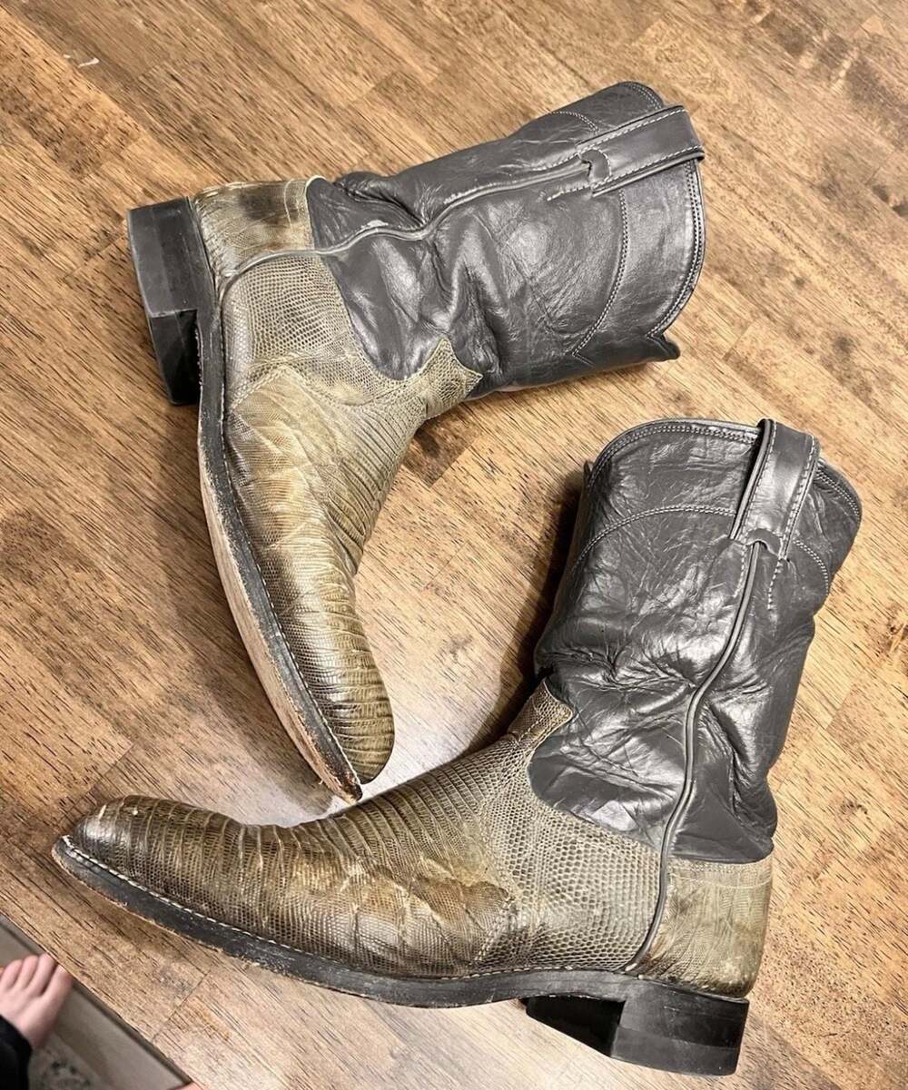 Justin Men's Vintage Two-Tone Lizard Skin Western Cowboy Boots Size 8D Vibram